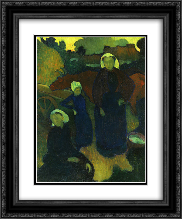 Bretons 20x24 Black Ornate Wood Framed Art Print Poster with Double Matting by Denis, Maurice