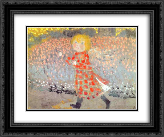 Child in an Apron or Little Girl in a Red Dress 24x20 Black Ornate Wood Framed Art Print Poster with Double Matting by Denis, Maurice