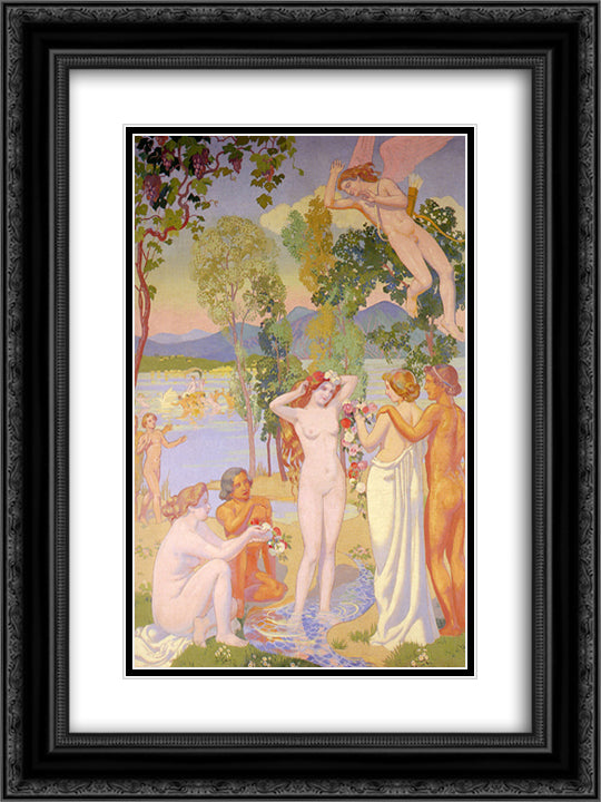 Cupid in Flight is Struck by the Beauty of Psyche 18x24 Black Ornate Wood Framed Art Print Poster with Double Matting by Denis, Maurice