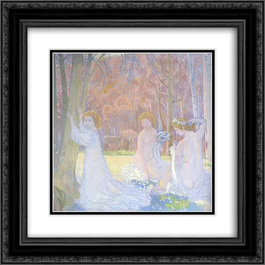 Figures In A Spring Landscape 20x20 Black Ornate Wood Framed Art Print Poster with Double Matting by Denis, Maurice