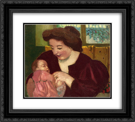 Maternite, Anne Marie et Marthe a la Bague Ovale 22x20 Black Ornate Wood Framed Art Print Poster with Double Matting by Denis, Maurice