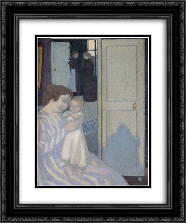 Mother And Child 20x24 Black Ornate Wood Framed Art Print Poster with Double Matting by Denis, Maurice