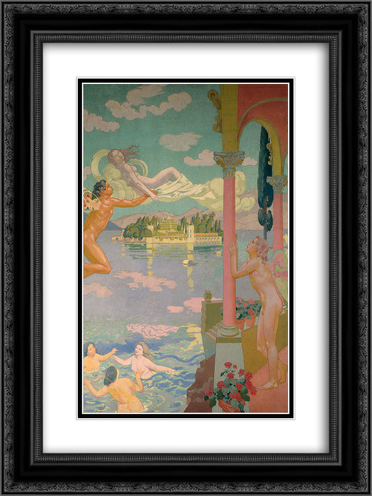 Panel 2. Zephyr Transporting Psyche to the Island of Delight 18x24 Black Ornate Wood Framed Art Print Poster with Double Matting by Denis, Maurice
