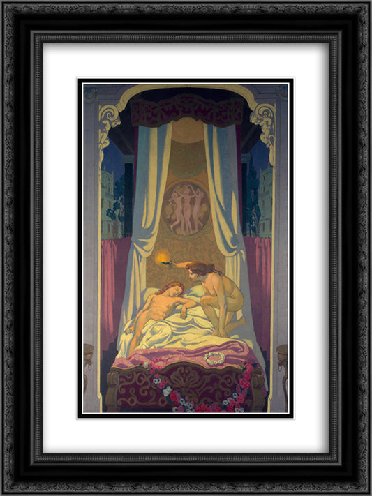 Panel 3. Psyche Discovers that Her Mysterious Lover is Eros 18x24 Black Ornate Wood Framed Art Print Poster with Double Matting by Denis, Maurice