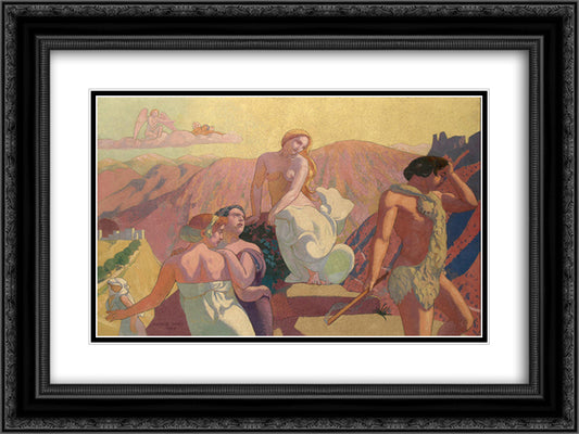 Panel 6. Psyche's Kin Bid Her Farewell on a Mountain Top 24x18 Black Ornate Wood Framed Art Print Poster with Double Matting by Denis, Maurice
