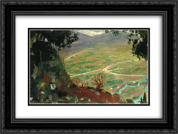 Panorama of Cassis 24x18 Black Ornate Wood Framed Art Print Poster with Double Matting by Denis, Maurice
