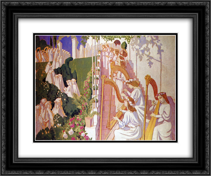 Procession de Fete Dieu 24x20 Black Ornate Wood Framed Art Print Poster with Double Matting by Denis, Maurice