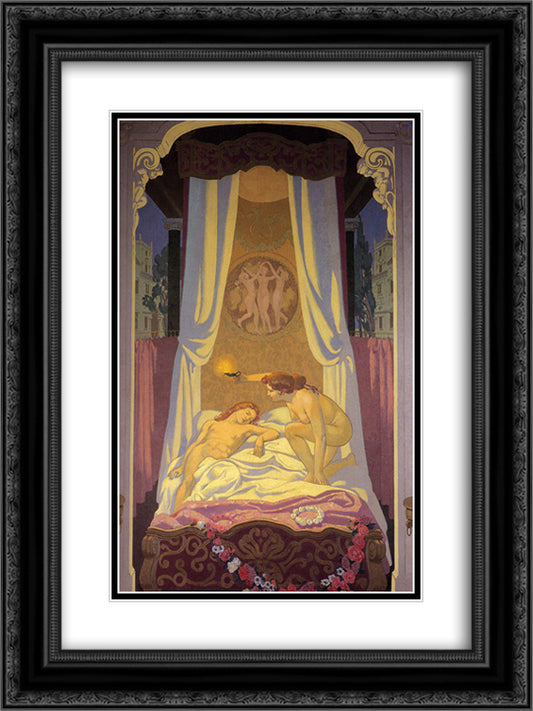 Psyche Discovers That Her Secret Lover Is Cupid 18x24 Black Ornate Wood Framed Art Print Poster with Double Matting by Denis, Maurice