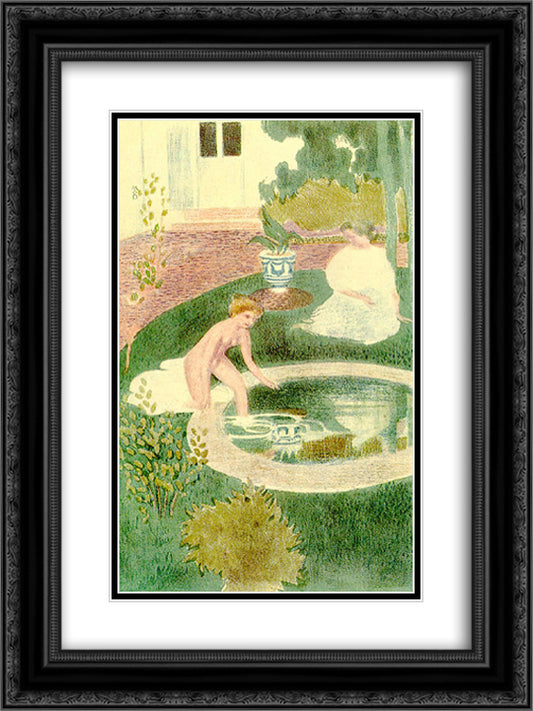 Reflection In A Fountain 18x24 Black Ornate Wood Framed Art Print Poster with Double Matting by Denis, Maurice