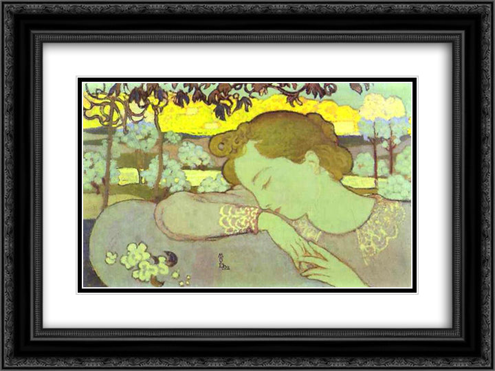 Sleeping Woman 24x18 Black Ornate Wood Framed Art Print Poster with Double Matting by Denis, Maurice