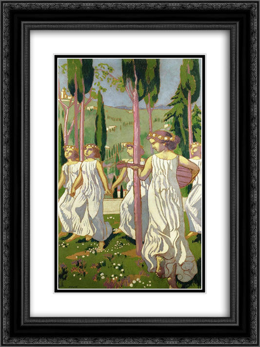 The Dancers (also known as Eternal Summer, Wiesbaden) 18x24 Black Ornate Wood Framed Art Print Poster with Double Matting by Denis, Maurice