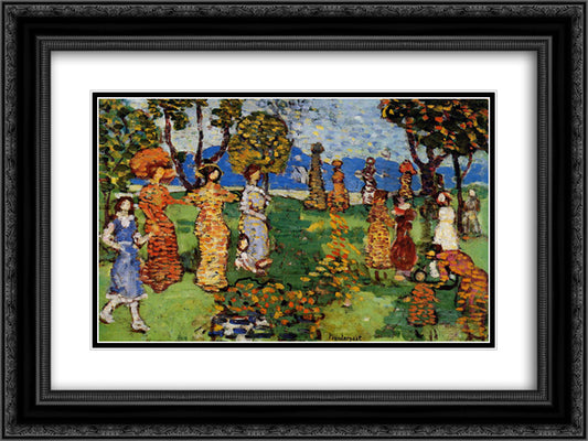 A Day in the Country 24x18 Black Ornate Wood Framed Art Print Poster with Double Matting by Prendergast, Maurice