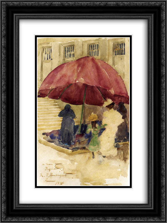 A Street in Rouen 18x24 Black Ornate Wood Framed Art Print Poster with Double Matting by Prendergast, Maurice