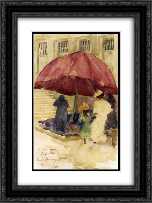A Street in Rouen 18x24 Black Ornate Wood Framed Art Print Poster with Double Matting by Prendergast, Maurice