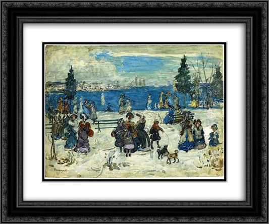 April Snow, Salem 24x20 Black Ornate Wood Framed Art Print Poster with Double Matting by Prendergast, Maurice