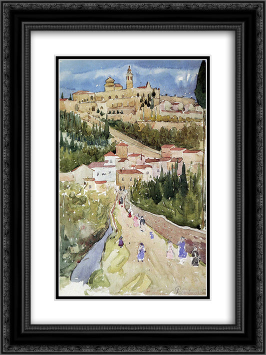 Assisi 18x24 Black Ornate Wood Framed Art Print Poster with Double Matting by Prendergast, Maurice