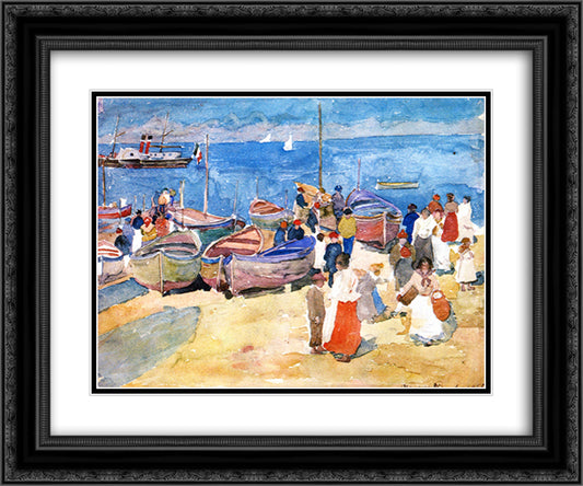 At the Shore (Capri) 24x20 Black Ornate Wood Framed Art Print Poster with Double Matting by Prendergast, Maurice