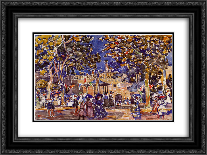Band Concert 24x18 Black Ornate Wood Framed Art Print Poster with Double Matting by Prendergast, Maurice
