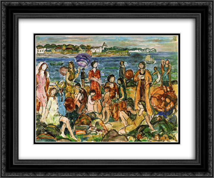 Bathers, New England 24x20 Black Ornate Wood Framed Art Print Poster with Double Matting by Prendergast, Maurice