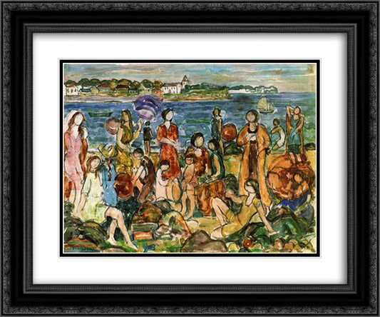 Bathers, New England 24x20 Black Ornate Wood Framed Art Print Poster with Double Matting by Prendergast, Maurice