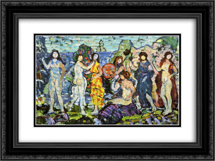 Bathers 24x18 Black Ornate Wood Framed Art Print Poster with Double Matting by Prendergast, Maurice