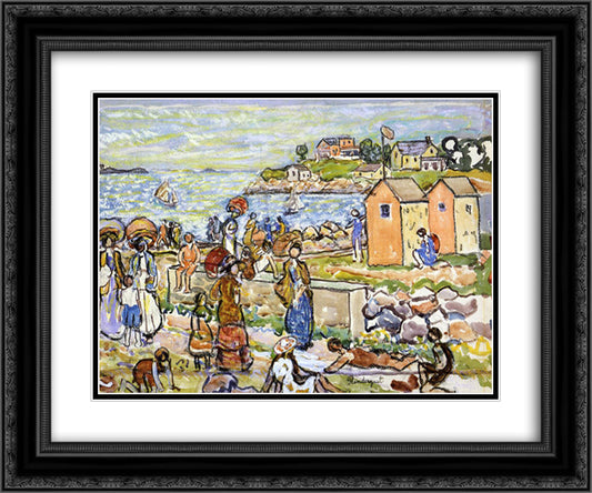 Bathers and Strollers 24x20 Black Ornate Wood Framed Art Print Poster with Double Matting by Prendergast, Maurice
