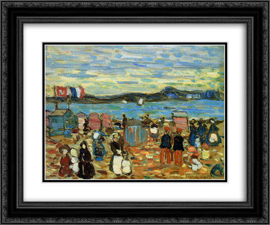 Bathing Tents, St. Malo 24x20 Black Ornate Wood Framed Art Print Poster with Double Matting by Prendergast, Maurice