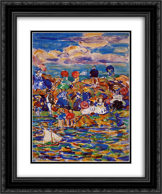 Beach, St. Malo 20x24 Black Ornate Wood Framed Art Print Poster with Double Matting by Prendergast, Maurice
