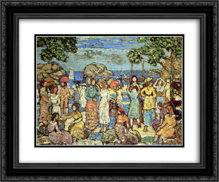 Beach at Gloucester 24x20 Black Ornate Wood Framed Art Print Poster with Double Matting by Prendergast, Maurice