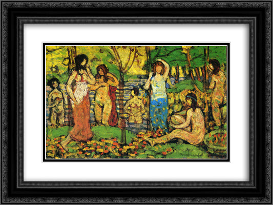 Beach No. 3 24x18 Black Ornate Wood Framed Art Print Poster with Double Matting by Prendergast, Maurice