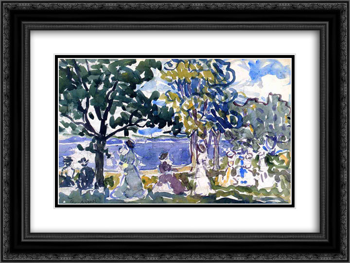 Beach Promenade 24x18 Black Ornate Wood Framed Art Print Poster with Double Matting by Prendergast, Maurice