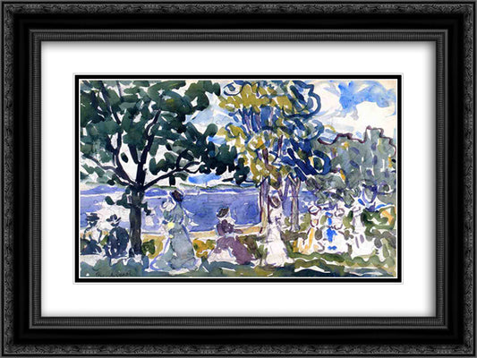 Beach Promenade 24x18 Black Ornate Wood Framed Art Print Poster with Double Matting by Prendergast, Maurice