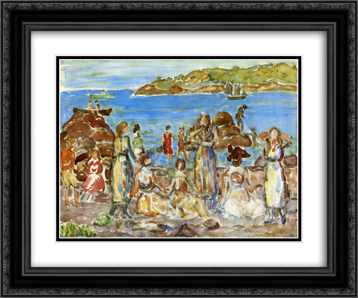 Beach Scene, New England 24x20 Black Ornate Wood Framed Art Print Poster with Double Matting by Prendergast, Maurice