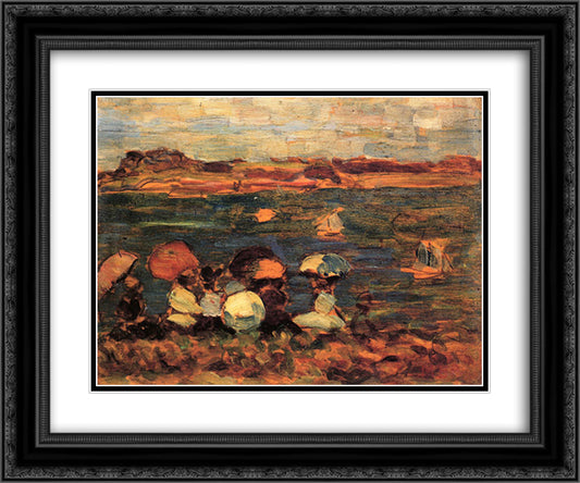 Beach Scene, St. Malo 24x20 Black Ornate Wood Framed Art Print Poster with Double Matting by Prendergast, Maurice