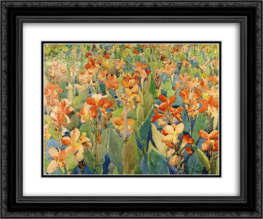 Bed of Flowers (also known as Cannas or The Garden) 24x20 Black Ornate Wood Framed Art Print Poster with Double Matting by Prendergast, Maurice