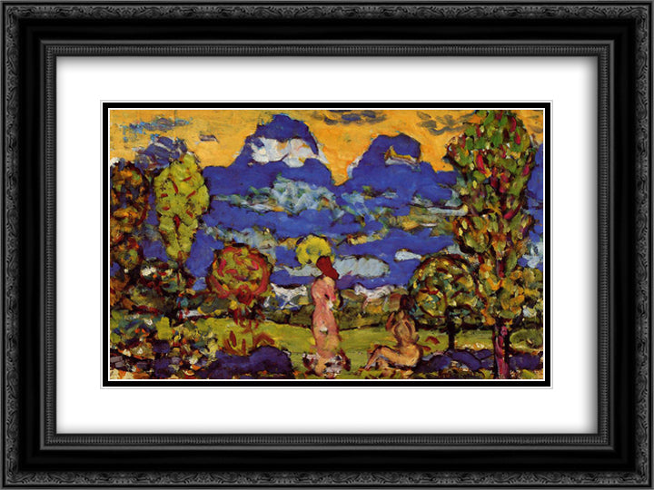 Blue Mountains 24x18 Black Ornate Wood Framed Art Print Poster with Double Matting by Prendergast, Maurice