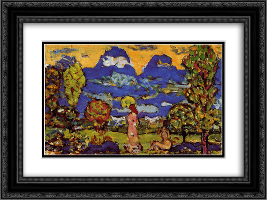 Blue Mountains 24x18 Black Ornate Wood Framed Art Print Poster with Double Matting by Prendergast, Maurice