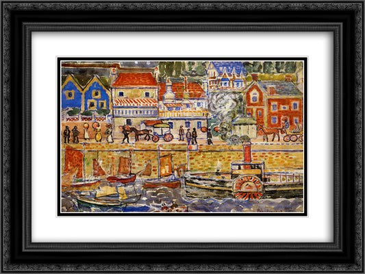 Boat Landing, Dinnard 24x18 Black Ornate Wood Framed Art Print Poster with Double Matting by Prendergast, Maurice