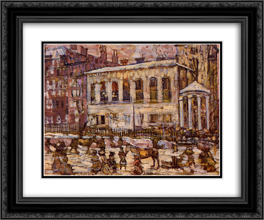 Boston, Snowy Day 24x20 Black Ornate Wood Framed Art Print Poster with Double Matting by Prendergast, Maurice
