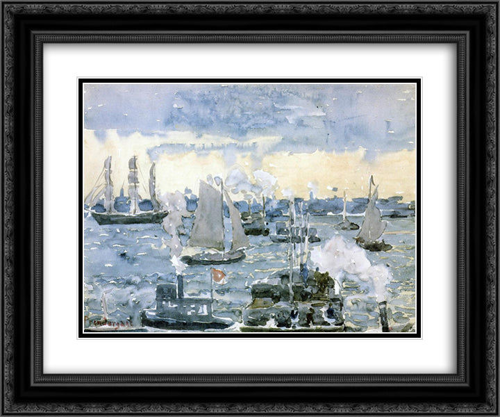 Boston Harbor 24x20 Black Ornate Wood Framed Art Print Poster with Double Matting by Prendergast, Maurice
