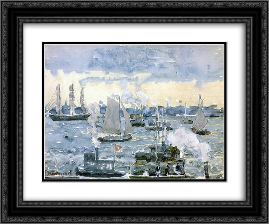 Boston Harbor 24x20 Black Ornate Wood Framed Art Print Poster with Double Matting by Prendergast, Maurice