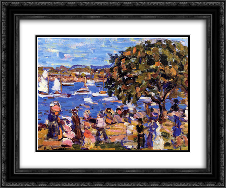Buck's Harbor 24x20 Black Ornate Wood Framed Art Print Poster with Double Matting by Prendergast, Maurice