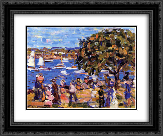 Buck's Harbor 24x20 Black Ornate Wood Framed Art Print Poster with Double Matting by Prendergast, Maurice
