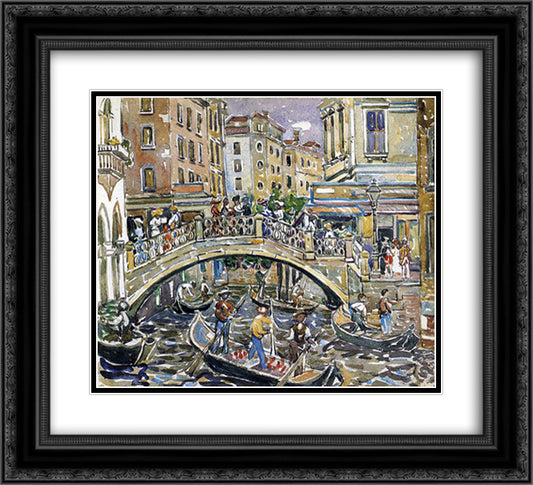 Canal 22x20 Black Ornate Wood Framed Art Print Poster with Double Matting by Prendergast, Maurice