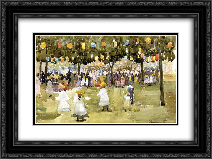 Central Park, New York City, July 4th 24x18 Black Ornate Wood Framed Art Print Poster with Double Matting by Prendergast, Maurice