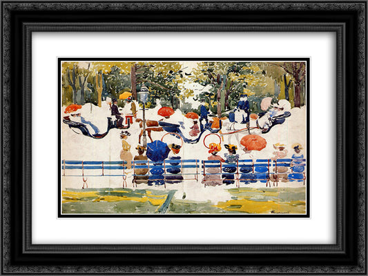 Central Park (also known as Central Park, New York City) 24x18 Black Ornate Wood Framed Art Print Poster with Double Matting by Prendergast, Maurice