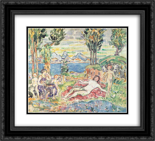 Cherubs 22x20 Black Ornate Wood Framed Art Print Poster with Double Matting by Prendergast, Maurice