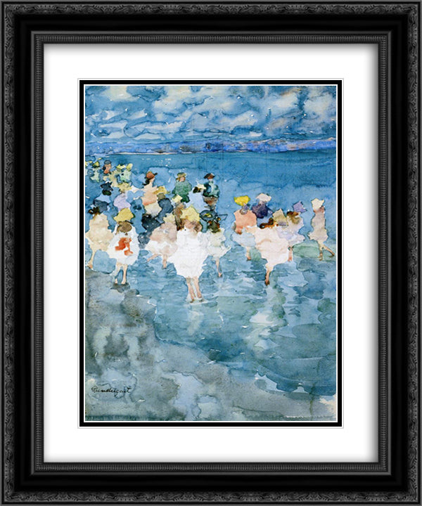 Children at the Beach 20x24 Black Ornate Wood Framed Art Print Poster with Double Matting by Prendergast, Maurice