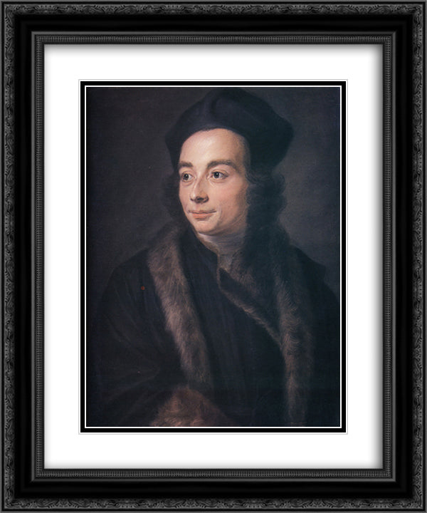 Abbot Jean Jacques Huber 20x24 Black Ornate Wood Framed Art Print Poster with Double Matting by La Tour, Maurice Quentin de
