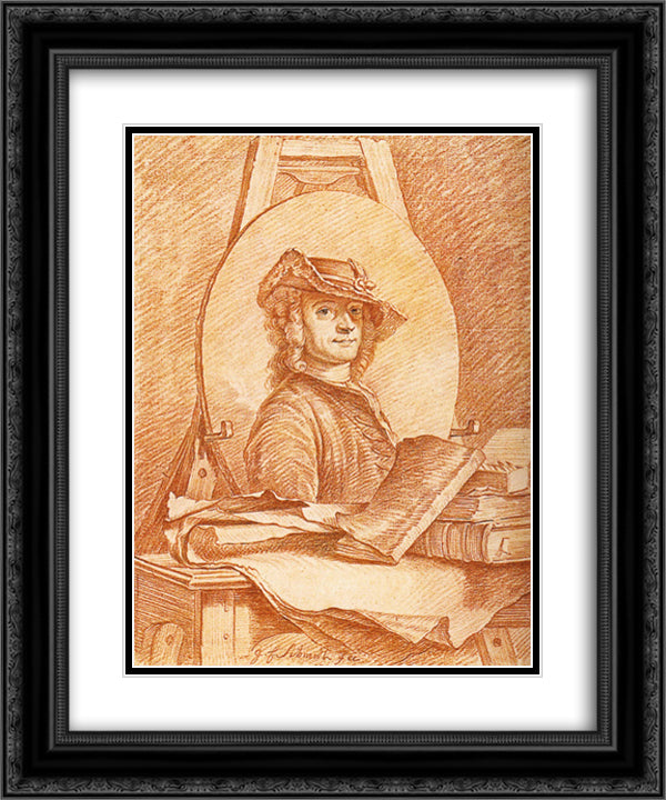 Georg Friedrich Schmidt 20x24 Black Ornate Wood Framed Art Print Poster with Double Matting by La Tour, Maurice Quentin de